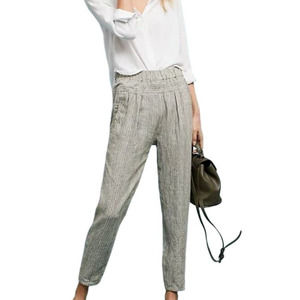 Anthropologie Striped Pullover Relaxed Linen Pants Green & Cream Women 28